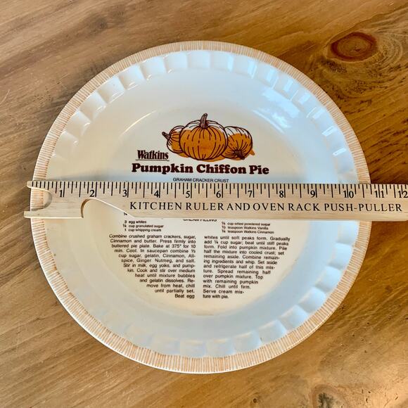 Watkins Stoneware Pumpkin Chiffon Recipe Deep Pie Plate 11" Recipe Vtg 1981 - Picture 3 of 12